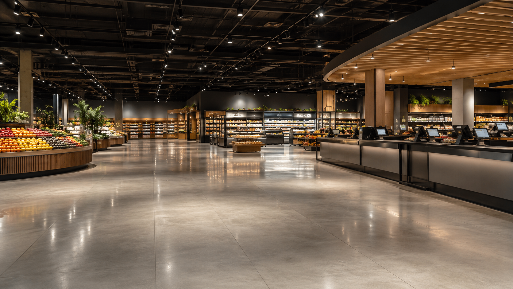 Supermarché moderne avec sols brillants